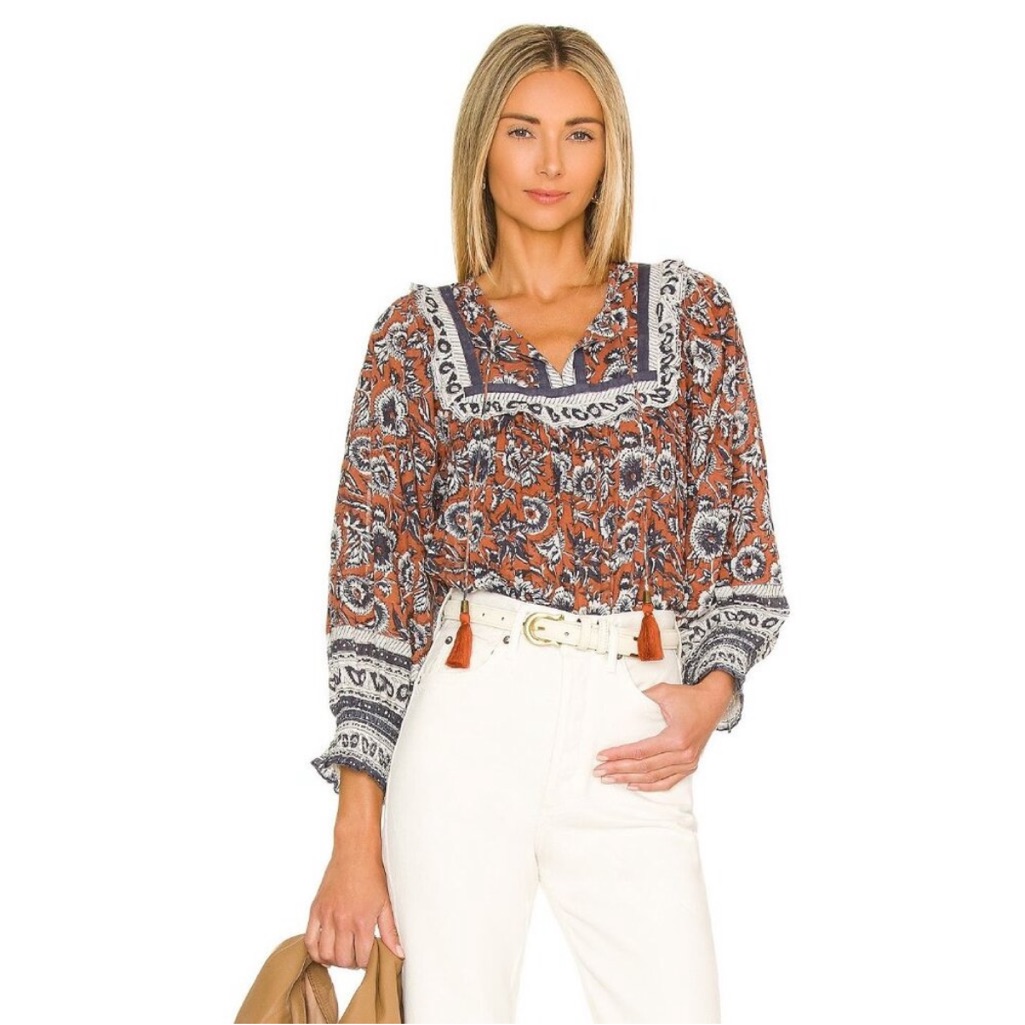 Cleobella Amy Blouse In Sienna Block Print